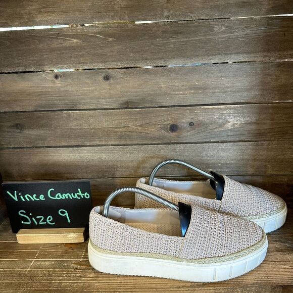 Womens Vince Camuto Relinsta Beige Woven Braided Platform Sneakers Size 9‎ M GUC - Picture 1 of 6
